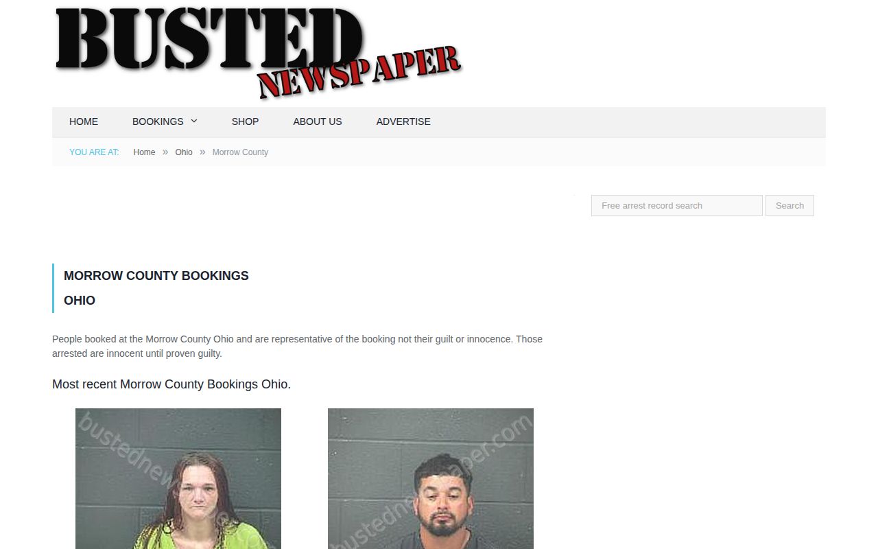 Busted Newspaper Morrow County unofficial mugshot archive source interface