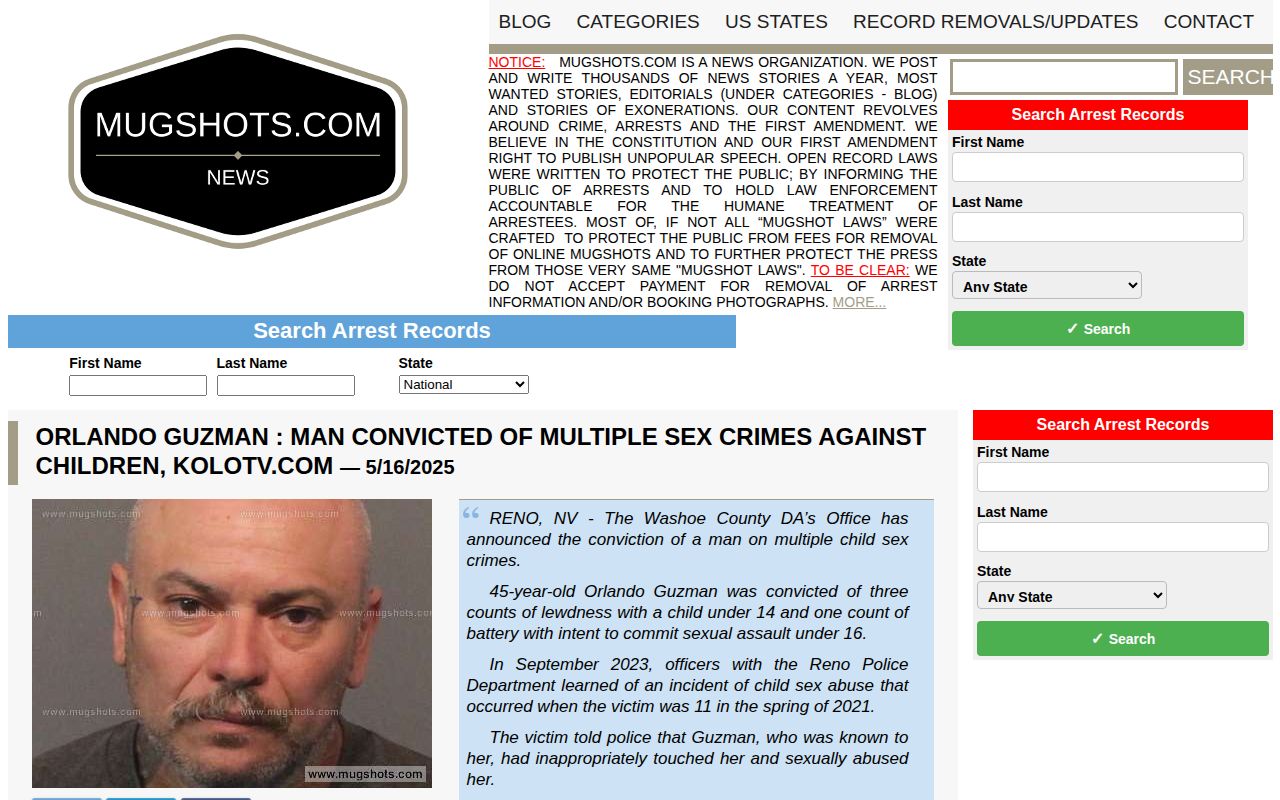 Mugshots.com generic source interface with no verified Morrow County local record section