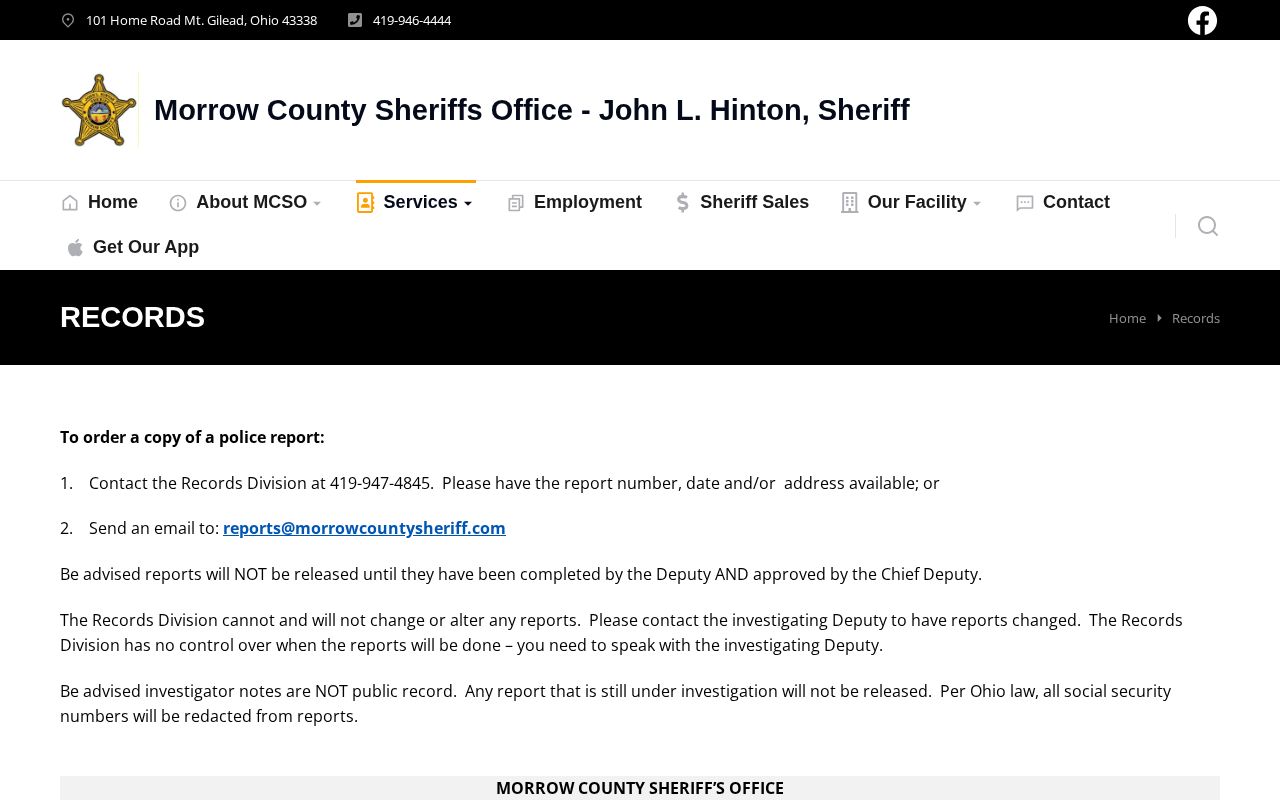 Morrow County Sheriff records request information for booking records