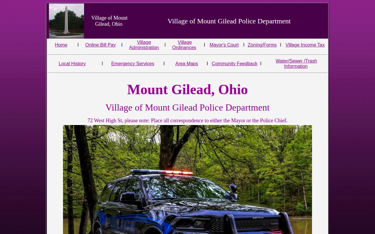 Mount Gilead Police Department official records route for Mount Gilead arrest records